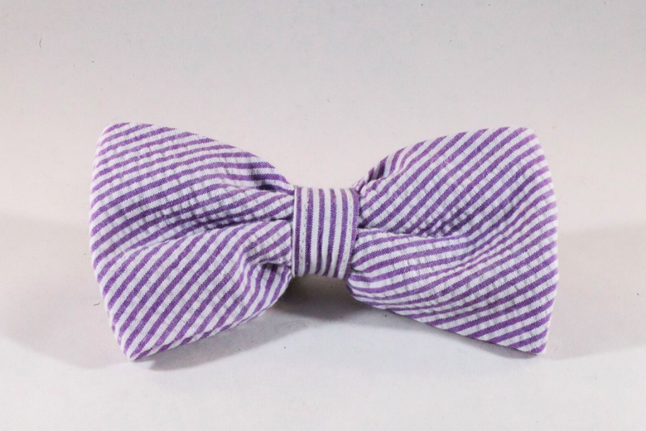 Preppy Purple Seersucker Dog Bow Tie