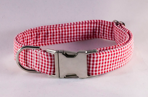 Preppy Classic Red Gingham Seersucker Dog Collar