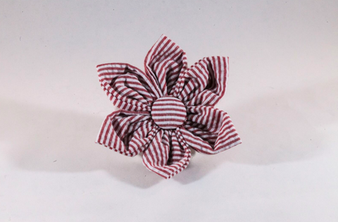 Preppy Red Seersucker Girl Dog Flower Bow Tie