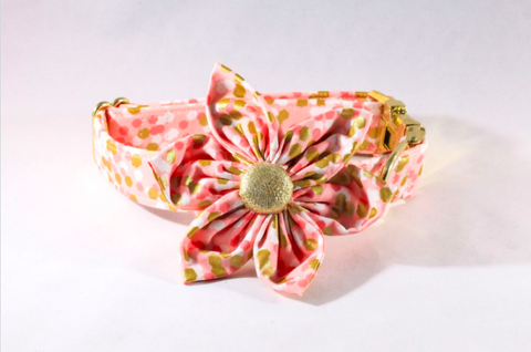 Champagne Pop Pink and Gold Polka Dot Girl Dog Flower Bow Tie Collar--Valentine's Day