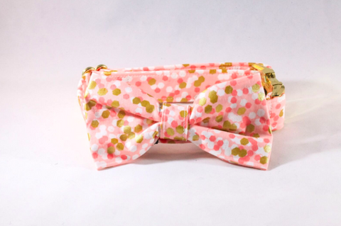 Champagne Pop Pink and Gold Polka Dot Dog Bow Tie Collar--Valentine's Day