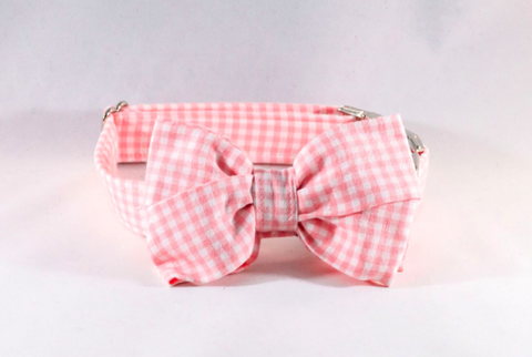 Preppy Pink Gingham Girl Bow Tie Dog Collar