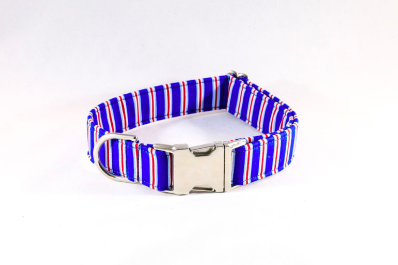 Preppy Red White and Blue Patriotic Stripes Dog Collar