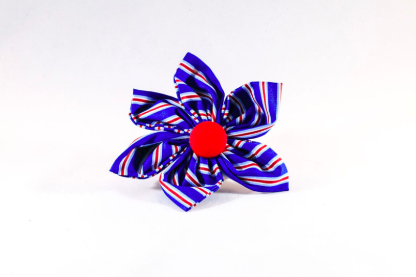 Preppy Red White and Blue Patriotic Stripes Girl Dog Flower Bow Tie