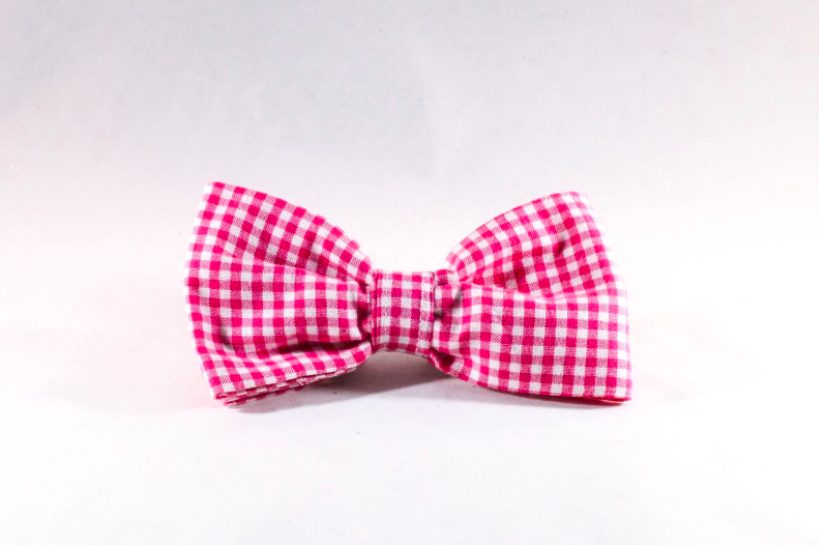 Preppy Hot Pink Gingham Dog Bow Tie