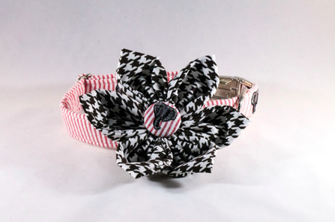 Crimson Tide Alabama Seersucker Houndstooth Bear Bryant Girl Dog Flower Bow Tie Collar