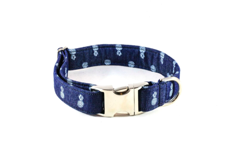 Preppy Blue Denim Pineapple Dog Collar