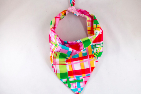 Summer Pink Multi Color Madras Monogrammed Dog Bandana