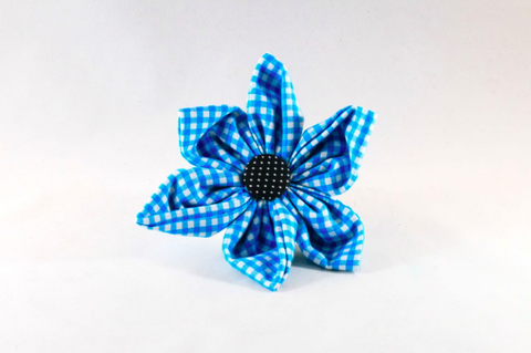 Carolina Panthers Blue and Black Gingham Girl Dog Flower Bow Tie