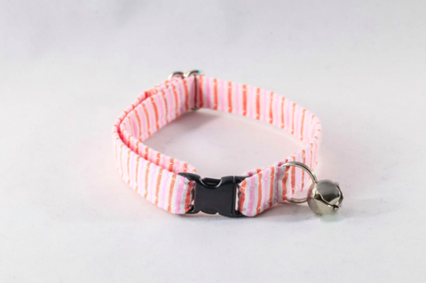 Preppy Pink and Orange Sherbet Seersucker Kitty Cat Collar