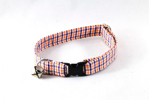 Preppy Navy and Orange Auburn University Gingham Kitty Cat Collar