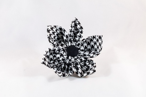 Classic Black and White Houndstooth Girl Dog Flower Bow Tie