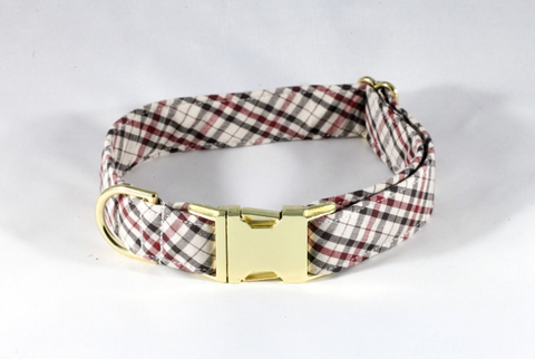 The Dapper Gent Classic Plaid Dog Collar, Tan and Maroon