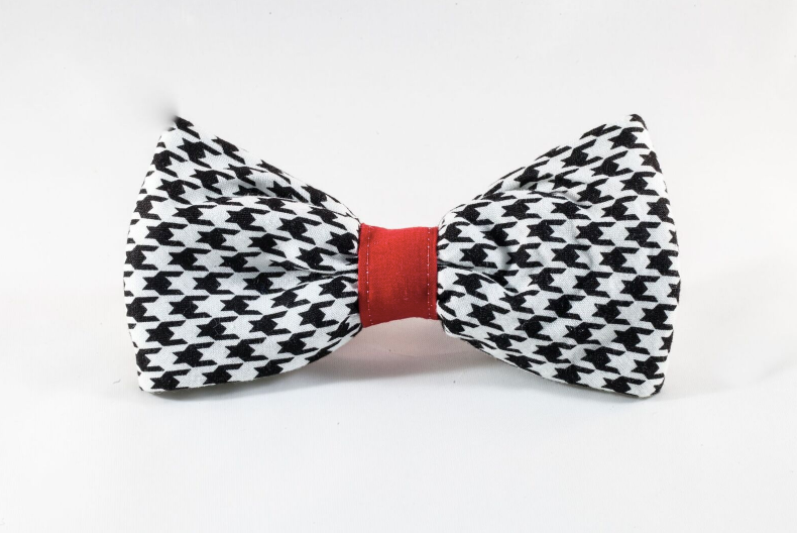Classic Red Black and White Houndstooth Dog Bow Tie