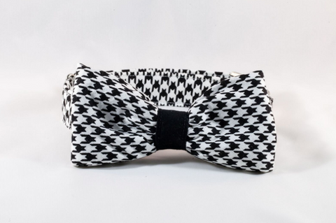 Classic Black and White Houndstooth Dog Bow Tie Collar