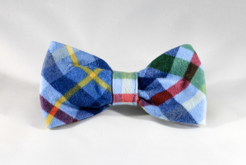 Classic Blue and Green Flannel Plaid Dog Bow Tie