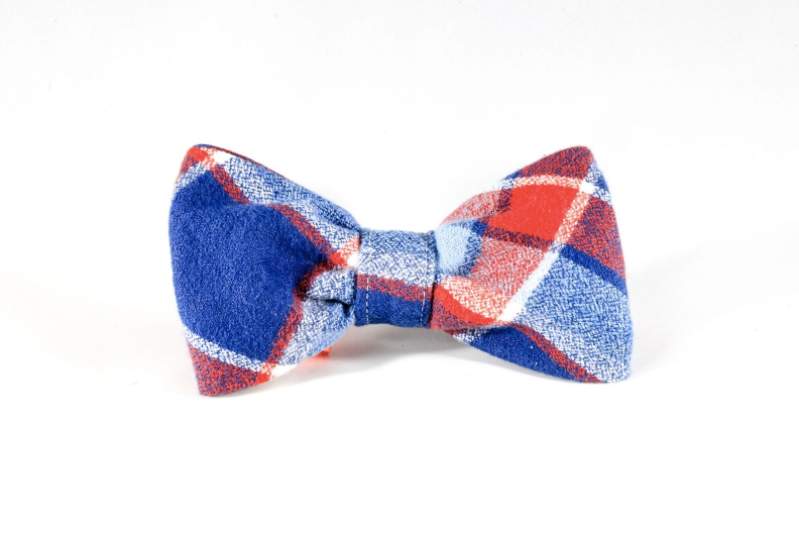 Red White and Blue Americana Plaid Flannel Patriotic Pup Dog Bow Tie