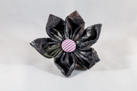 The Sporting Pup Camo and Pink Seersucker Girl Dog Flower Bow Tie