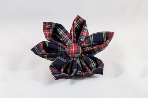 Classic Black and Red Tartan Plaid Girl Dog Flower Bow Tie