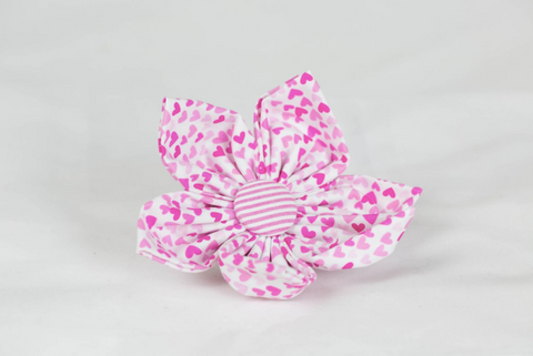 Preppy Pink Hearts and Seersucker Valentine's Day Girl Dog Flower Bow Tie