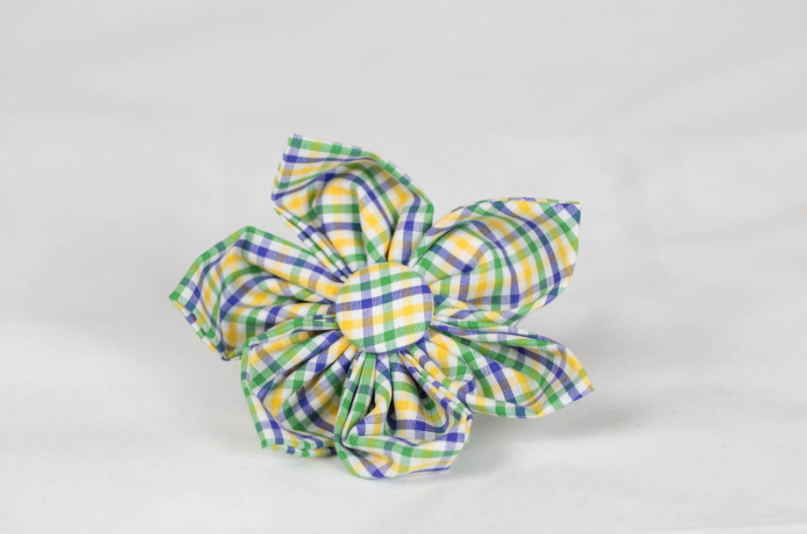 Mardi Gras Gingham Girl Dog Flower Bow Tie