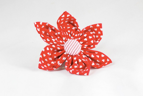 Be My Valentine Red Hearts and Seersucker Girl Dog Flower Bow Tie