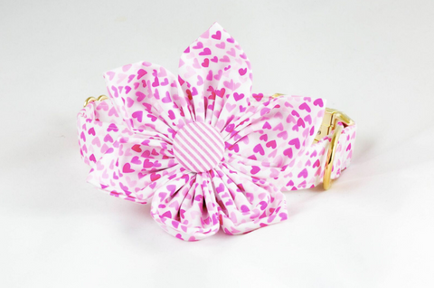 Preppy Pink Hearts and Seersucker Valentine's Day Girl Dog Flower Bow Tie Collar