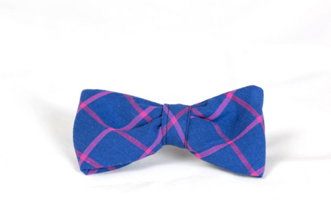 Limited Edition Preppy Blue and Magenta Plaid Dog Bow Tie