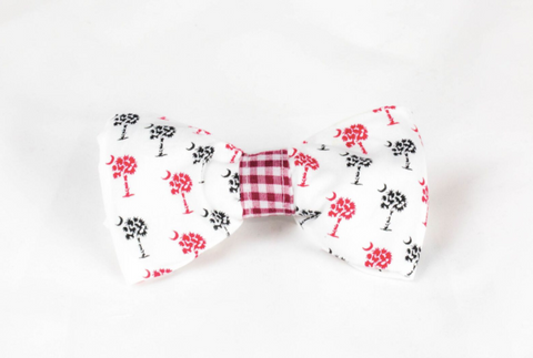 Gamecocks Garnet and Black Gingham Palmetto Palm Tree Game Day Dog Bow Tie