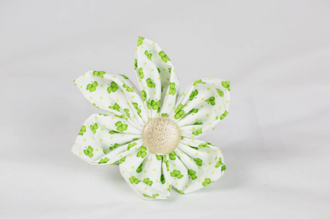 Luck of the Irish St. Patrick's Day Green and Gold Clover Girl Dog Flower Bow Tie