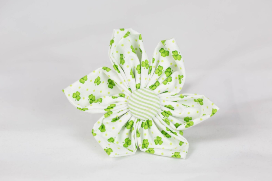 Luck of the Irish St. Patrick's Day Green Seersucker Clover Girl Dog Flower Bow Tie