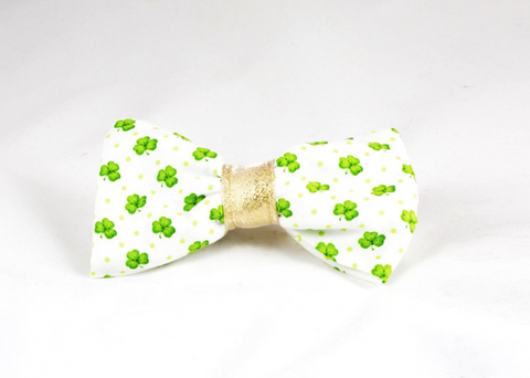 Luck of the Irish St. Patrick's Day Green and Gold Clover Dog Bow Tie