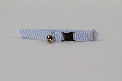 Preppy Blue Seersucker Kitty Cat Collar